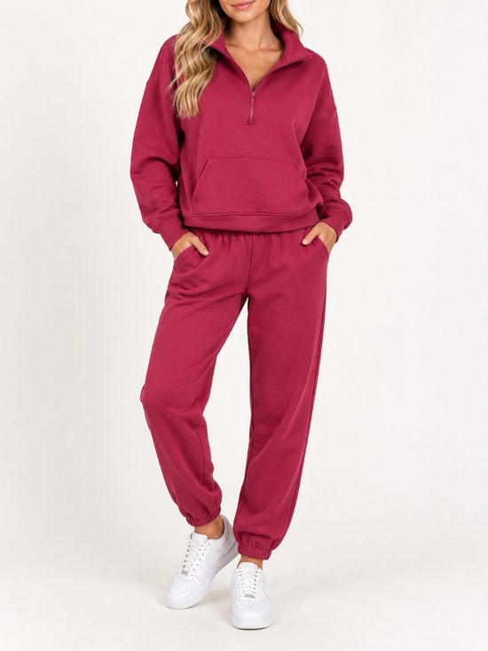 Zenana Outfitters Pants - Zenana Scuba Half-Zip Pullover & Jogger Set
